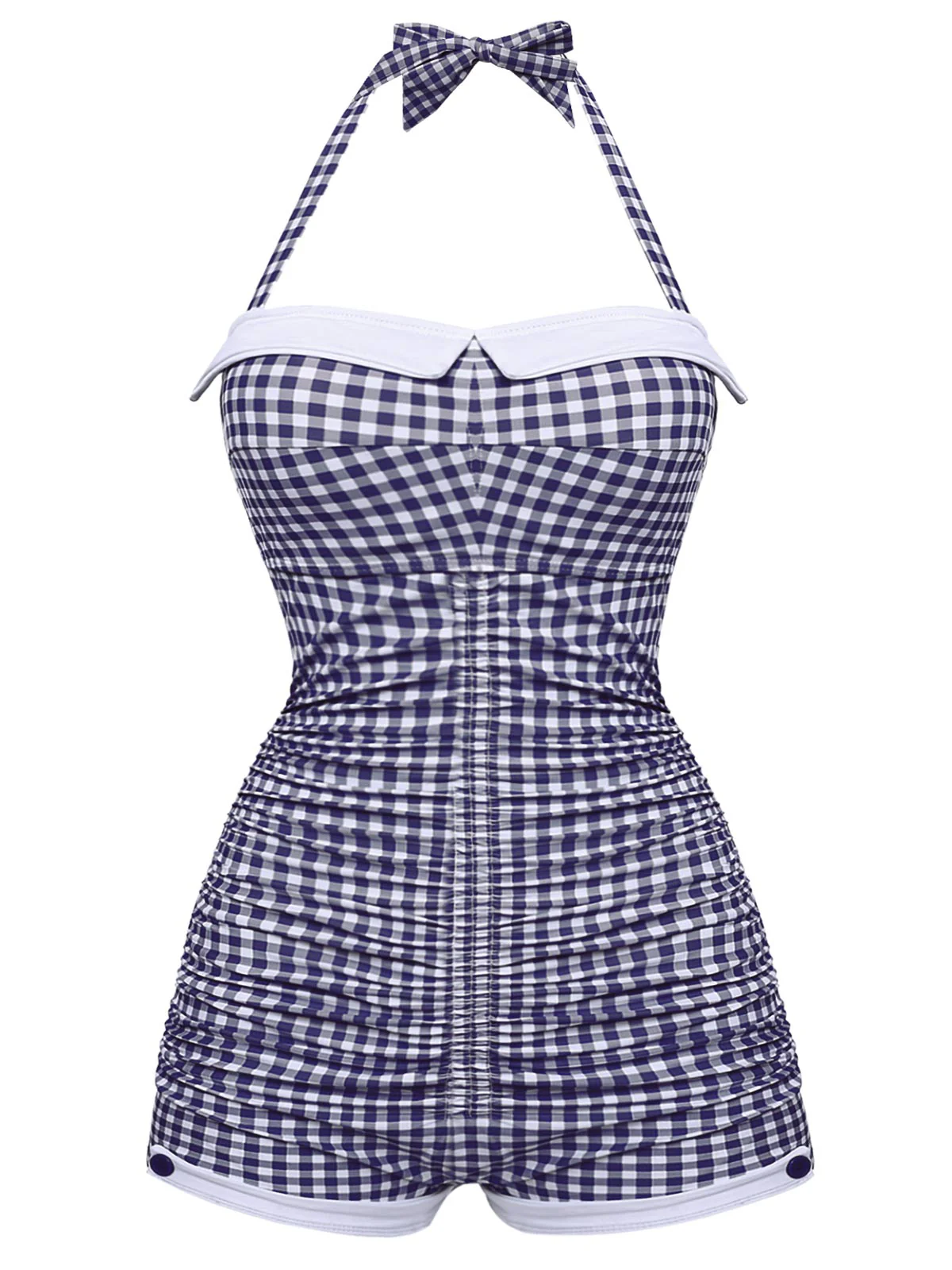 Gingham 1950s Halter Bowknot One-piece Swimsuit - Image 3