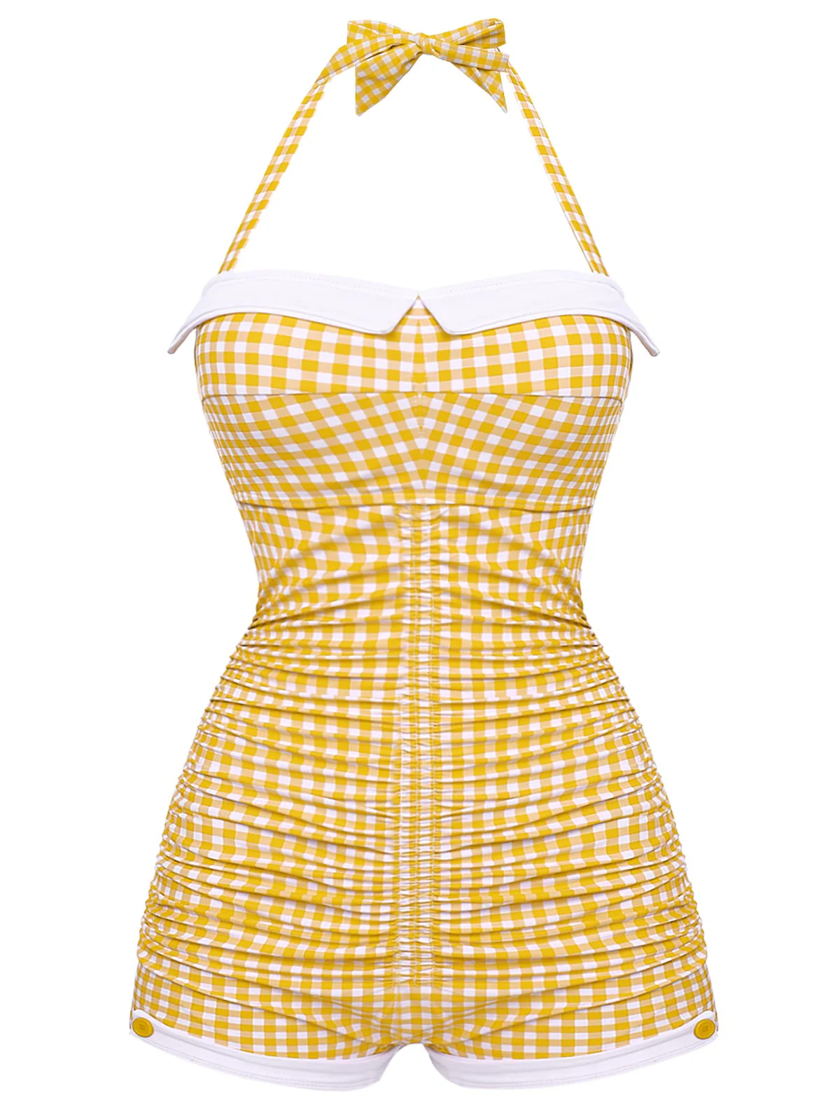 Gingham 1950s Halter Bowknot One-piece Swimsuit - Image 2