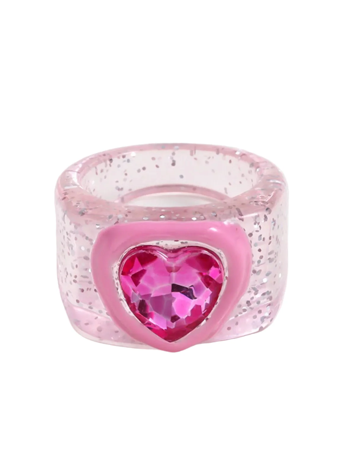 Glittery Pink Diamond Heart Ring