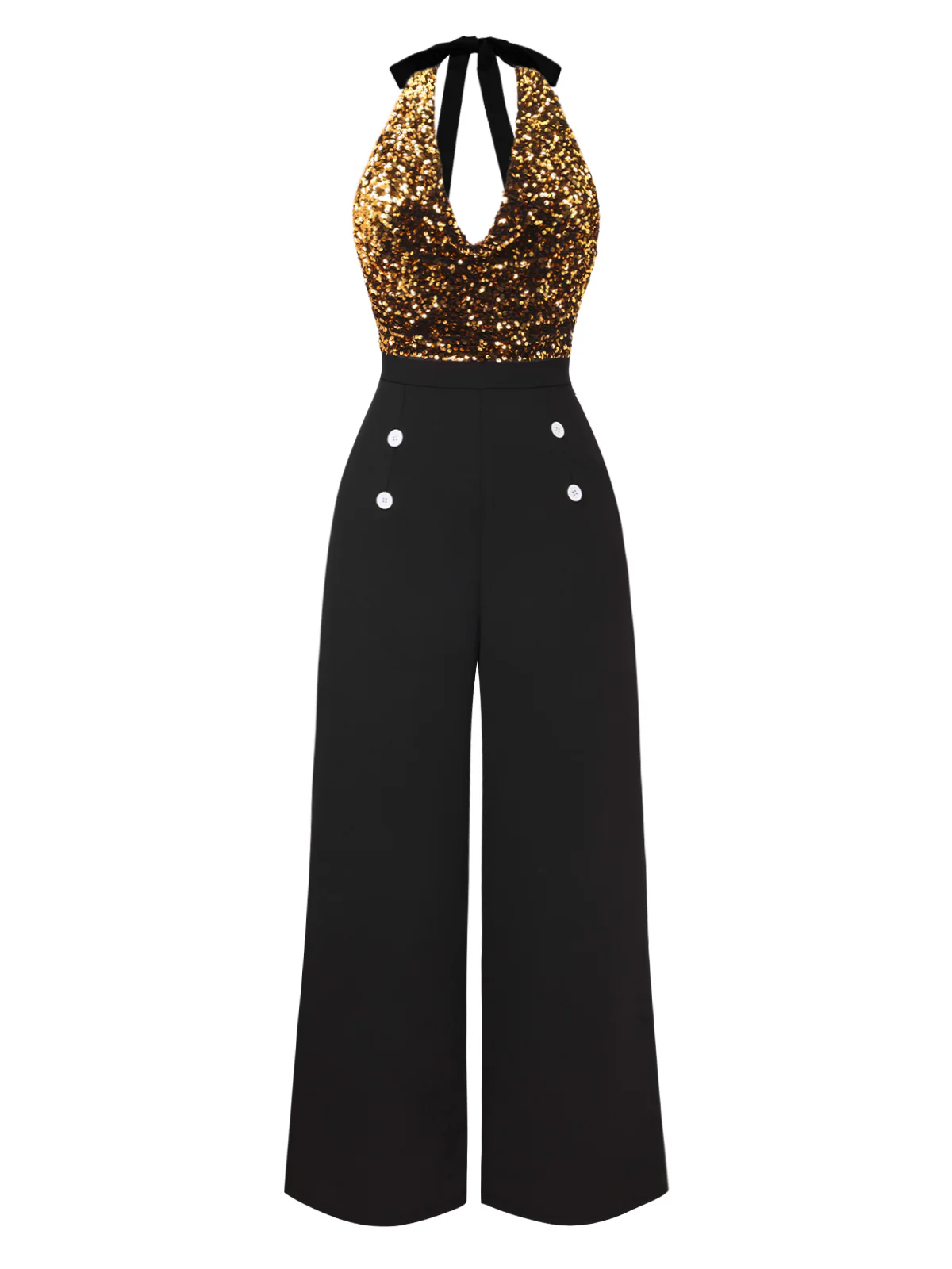 Black 1930s Halter Neck Sequined Jumpsuit - Image 4