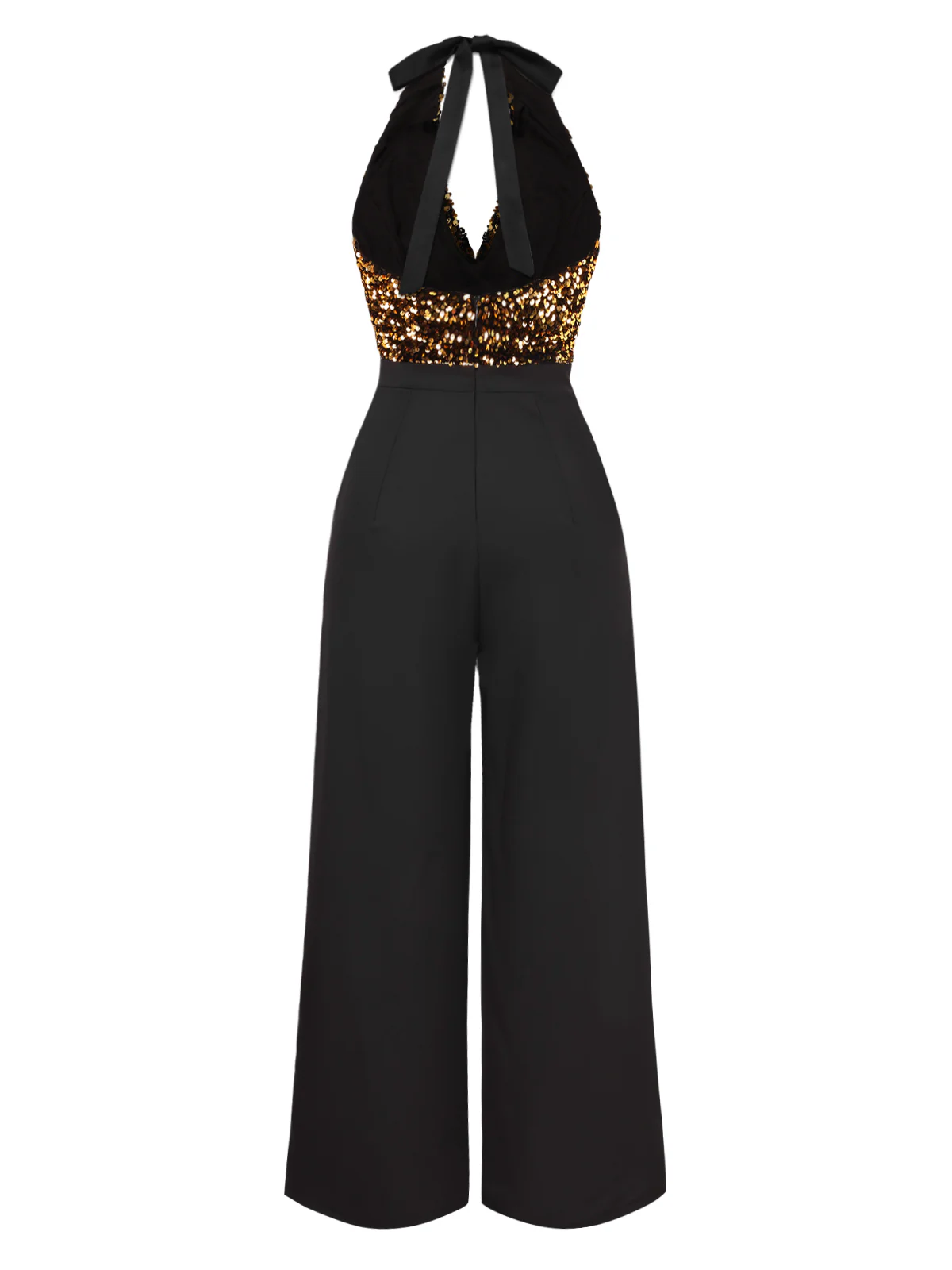 Black 1930s Halter Neck Sequined Jumpsuit - Image 6