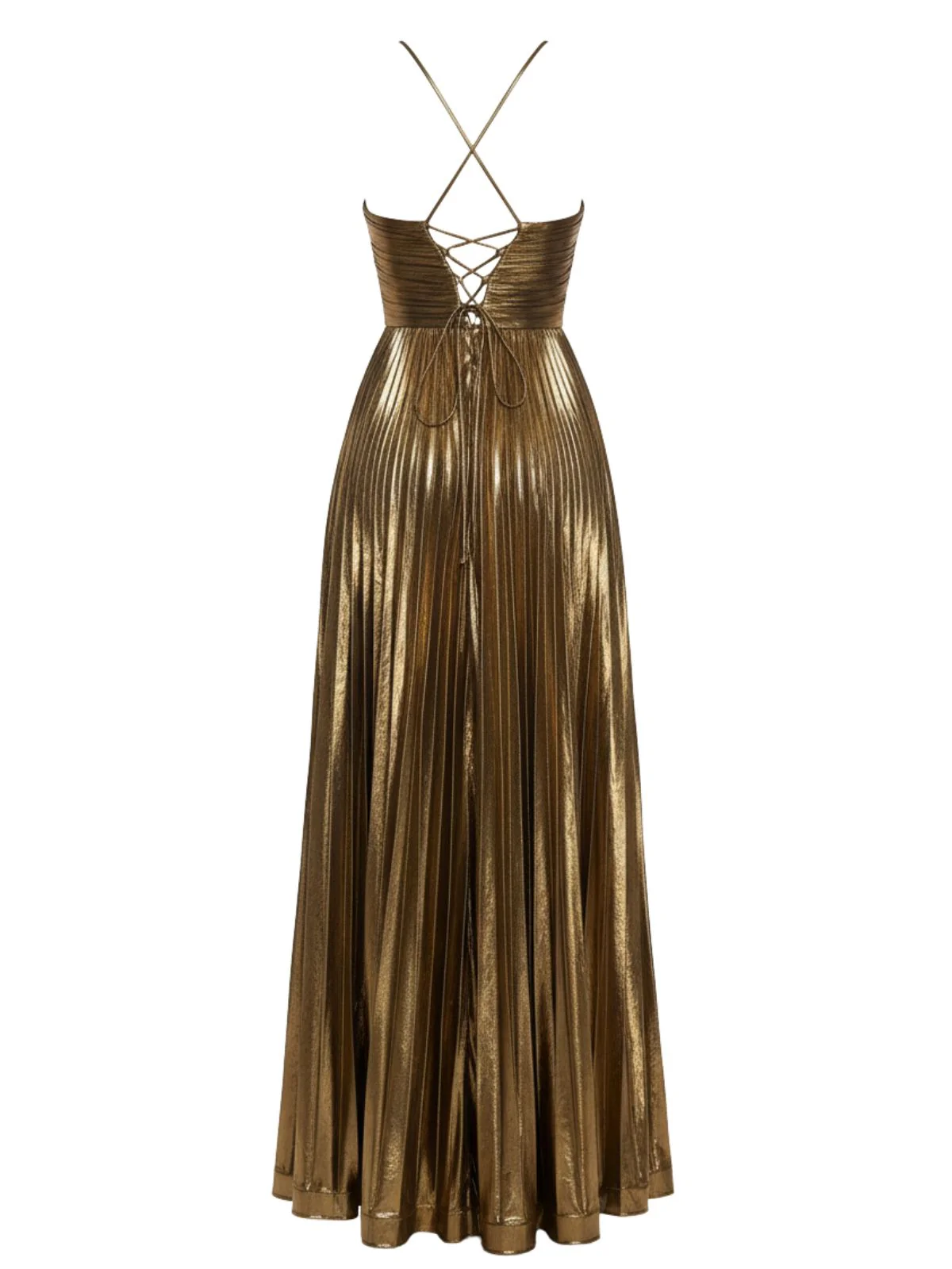 Gold 1930s Metallic Cross Halter Pleated Dress - Image 4