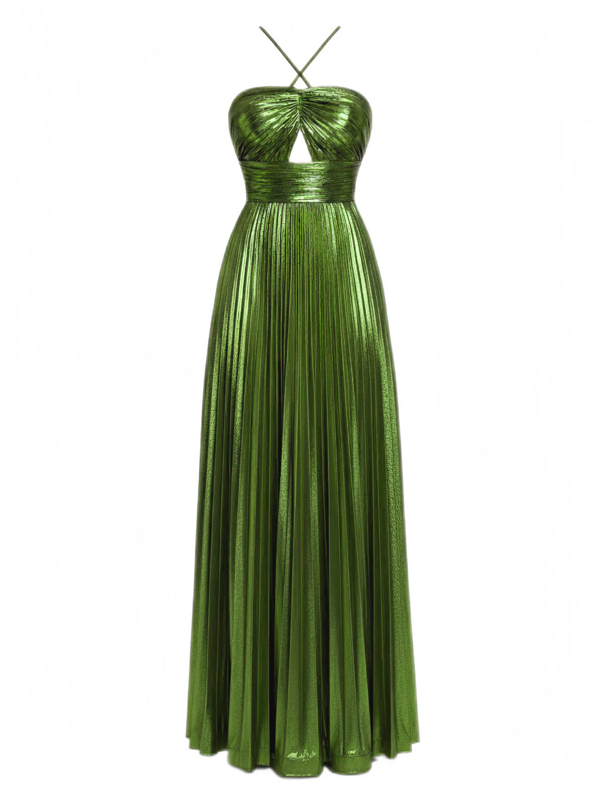 Gold 1930s Metallic Cross Halter Pleated Dress - Image 5
