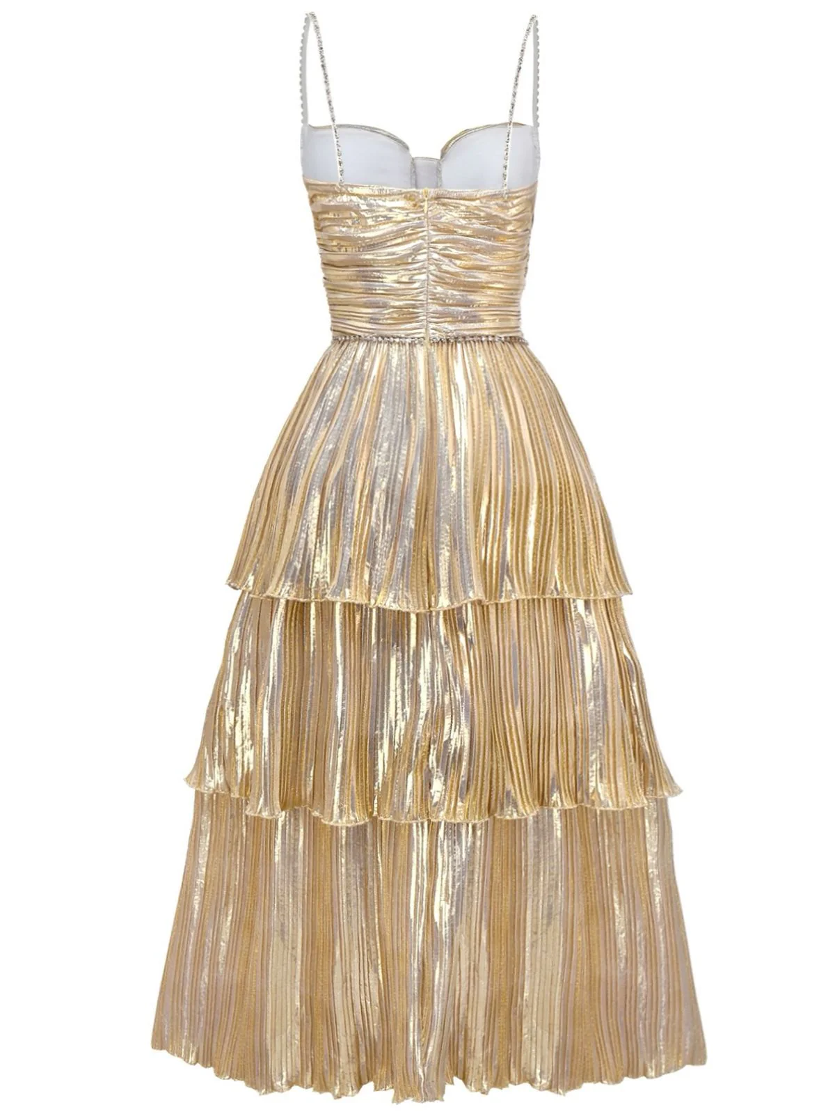 Gold 1930s Metallic Tiered Spaghetti Strap Dress - Image 2