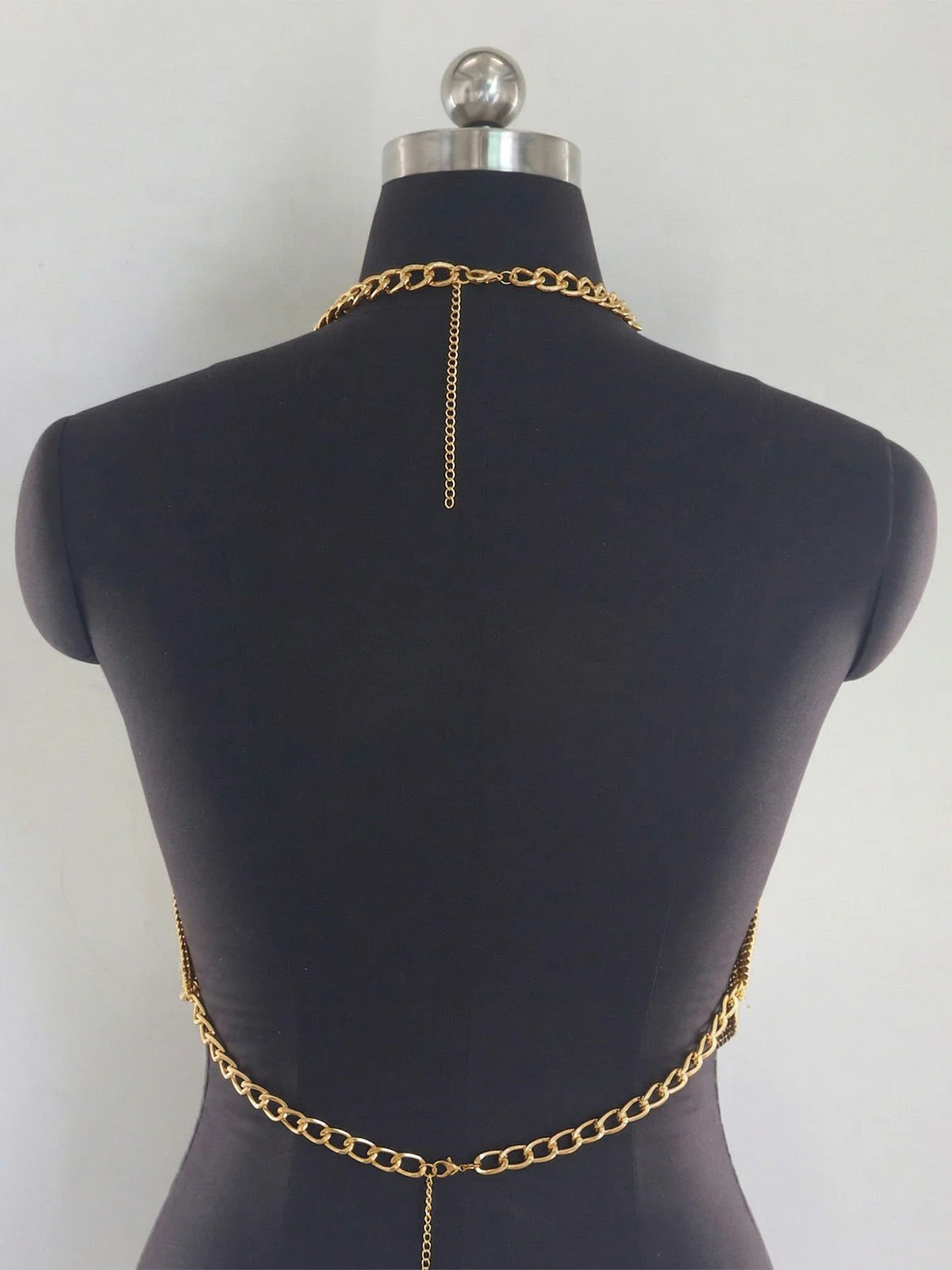 Gold 1970s Draped Cowl Neck Metallic Chain Halter Top - Image 4