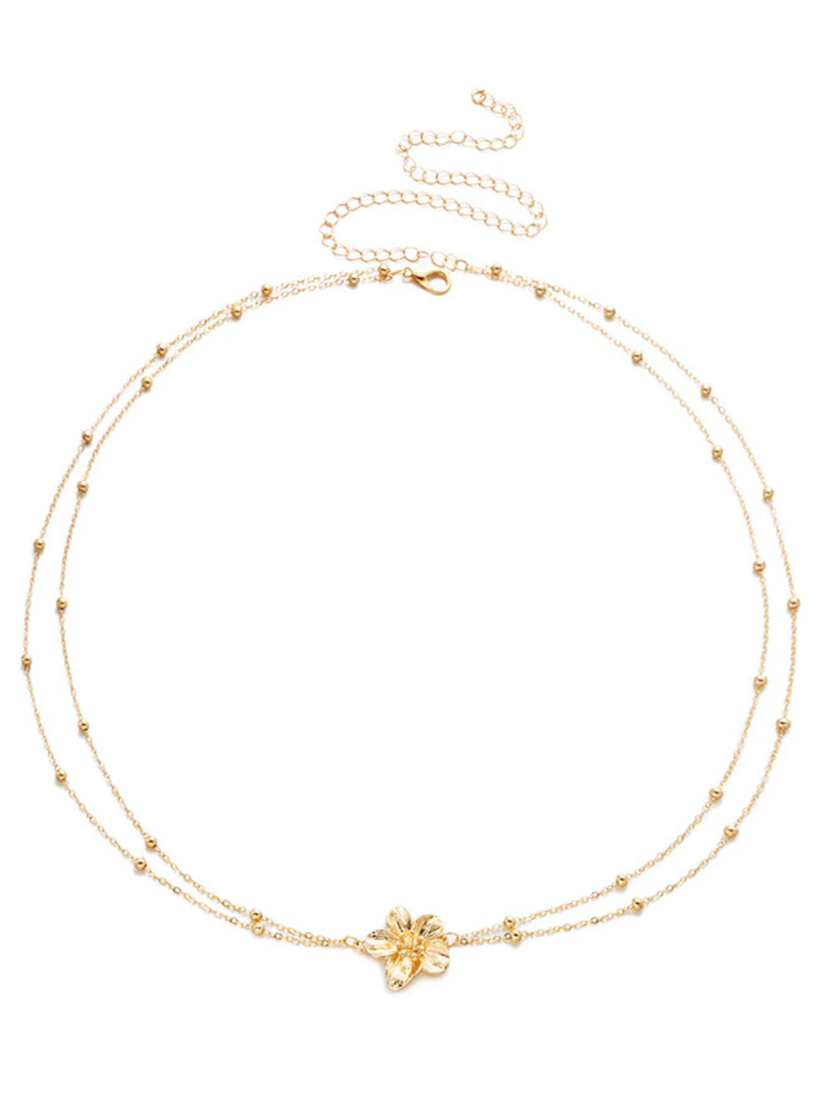 Gold Flower Double Layer Beaded Waist Body Chain - Image 2
