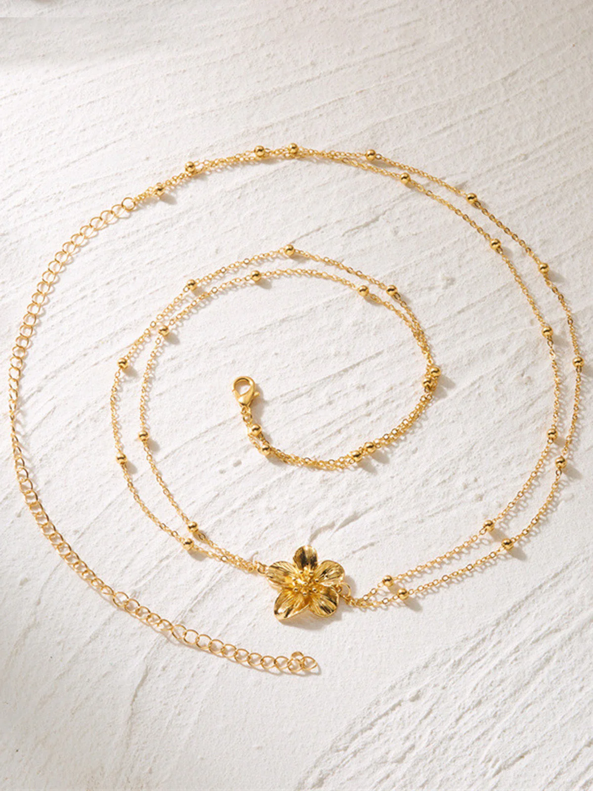 Gold Flower Double Layer Beaded Waist Body Chain - Image 4