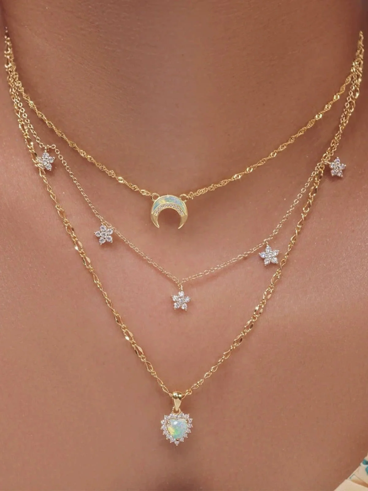 Gold Layered Celestial Rhinestone Heart Pendant Necklace - Image 2