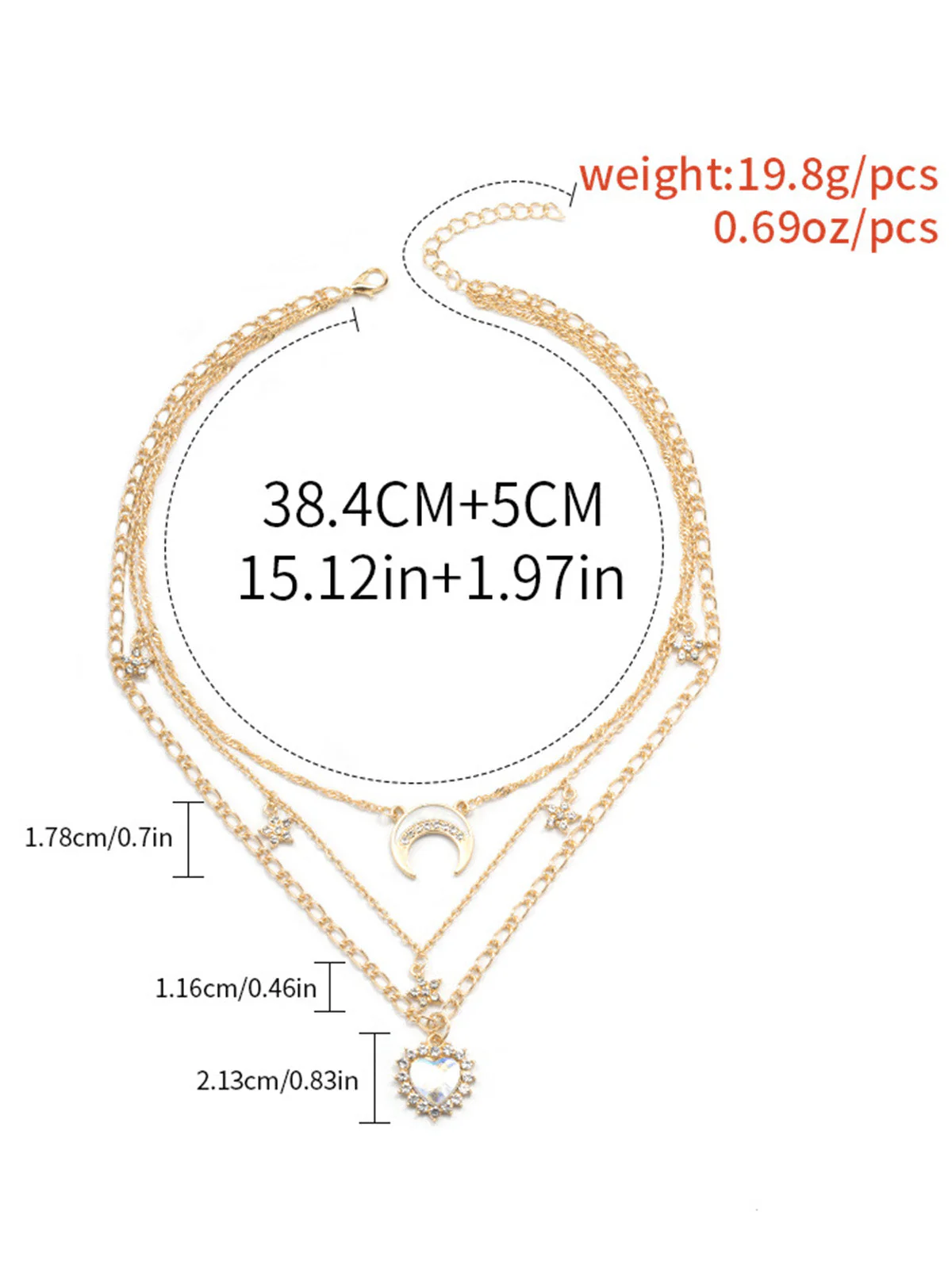 Gold Layered Celestial Rhinestone Heart Pendant Necklace - Image 3