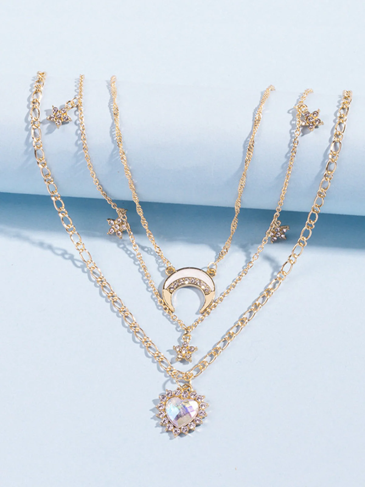 Gold Layered Celestial Rhinestone Heart Pendant Necklace - Image 4