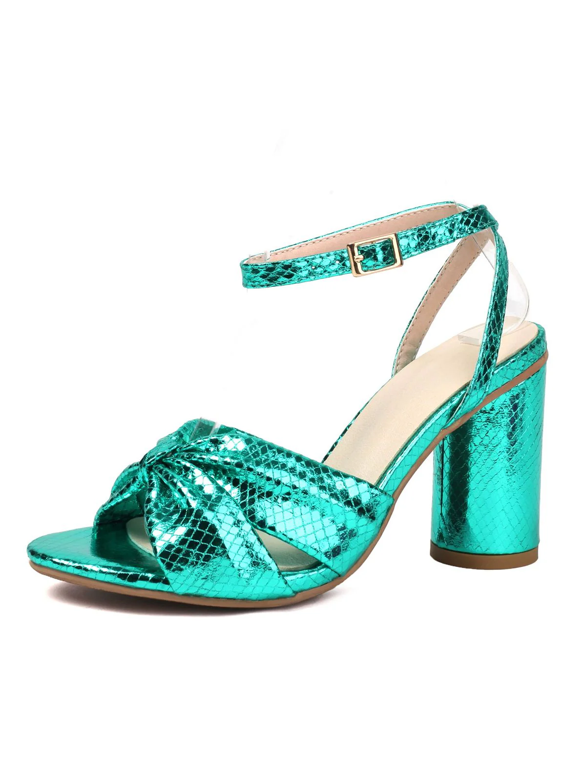 Rose Red Snakeskin Print Round Toe Heels - Image 7