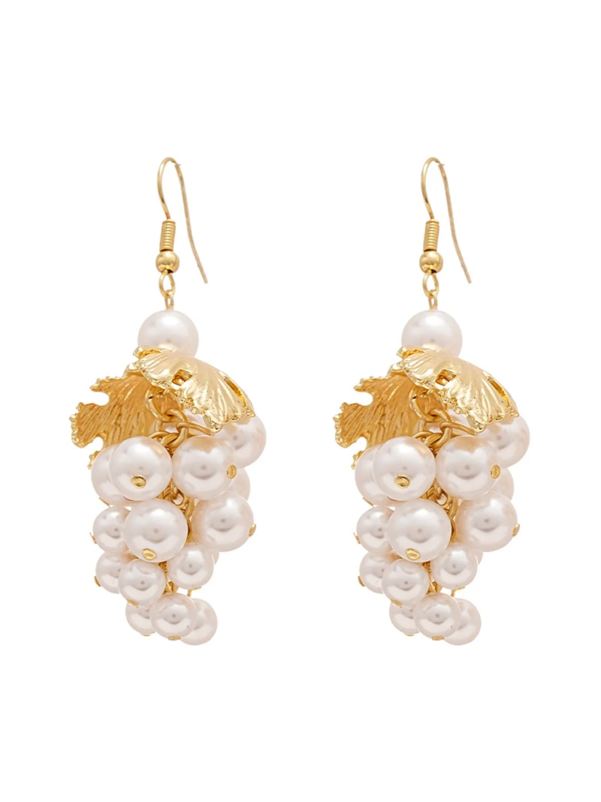 Gold Tassel & Pearl Grape-Shaped Earrings