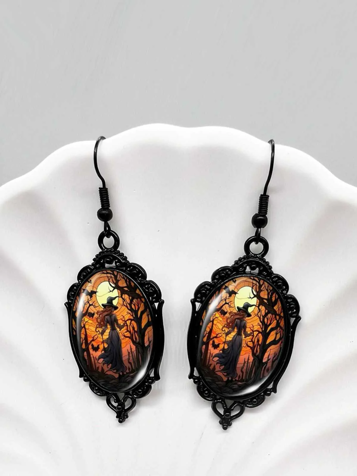 Gothic Witch Bats Skull Halloween Drop Earrings