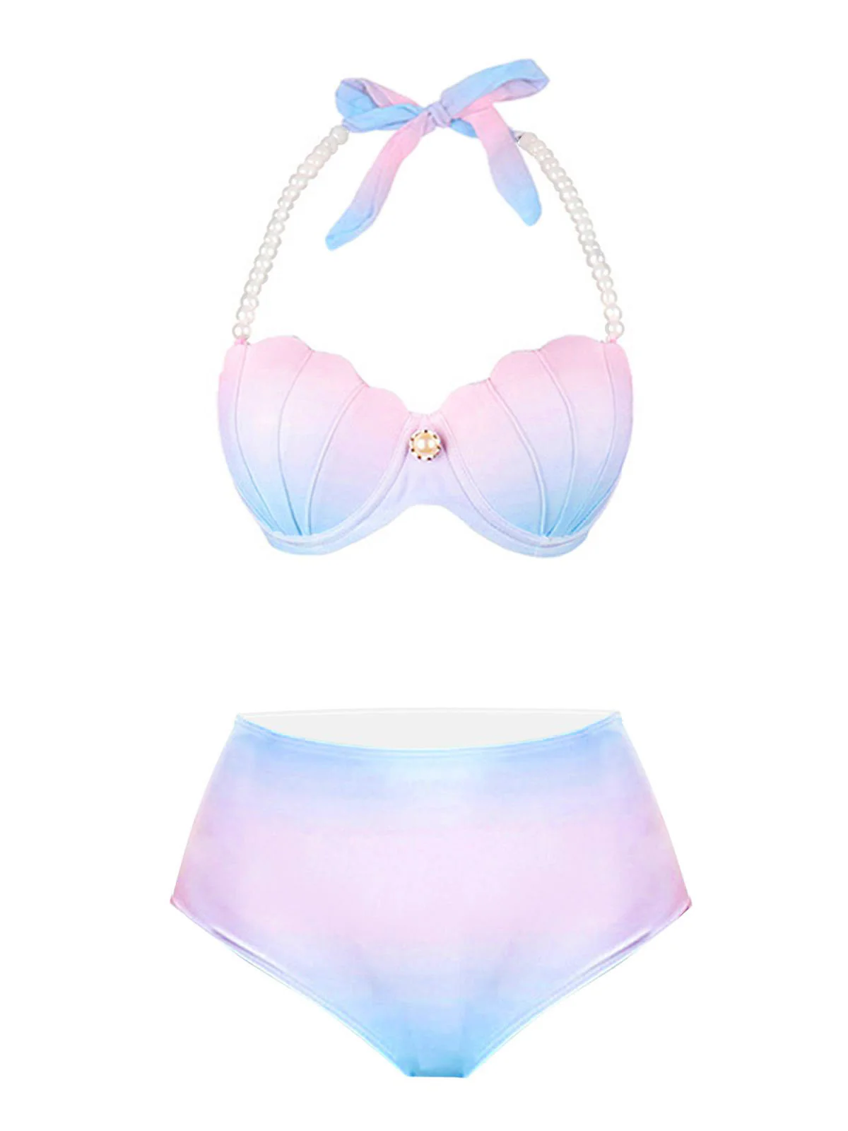 1940s Gradient Pink Shell Pearl Bikini Set