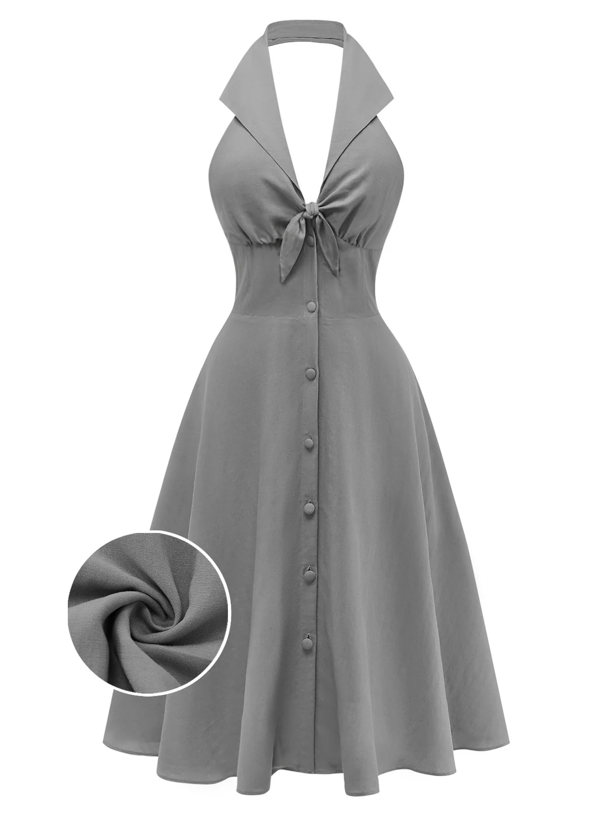 Gray 1950s Halter V-Neck Swing Dress