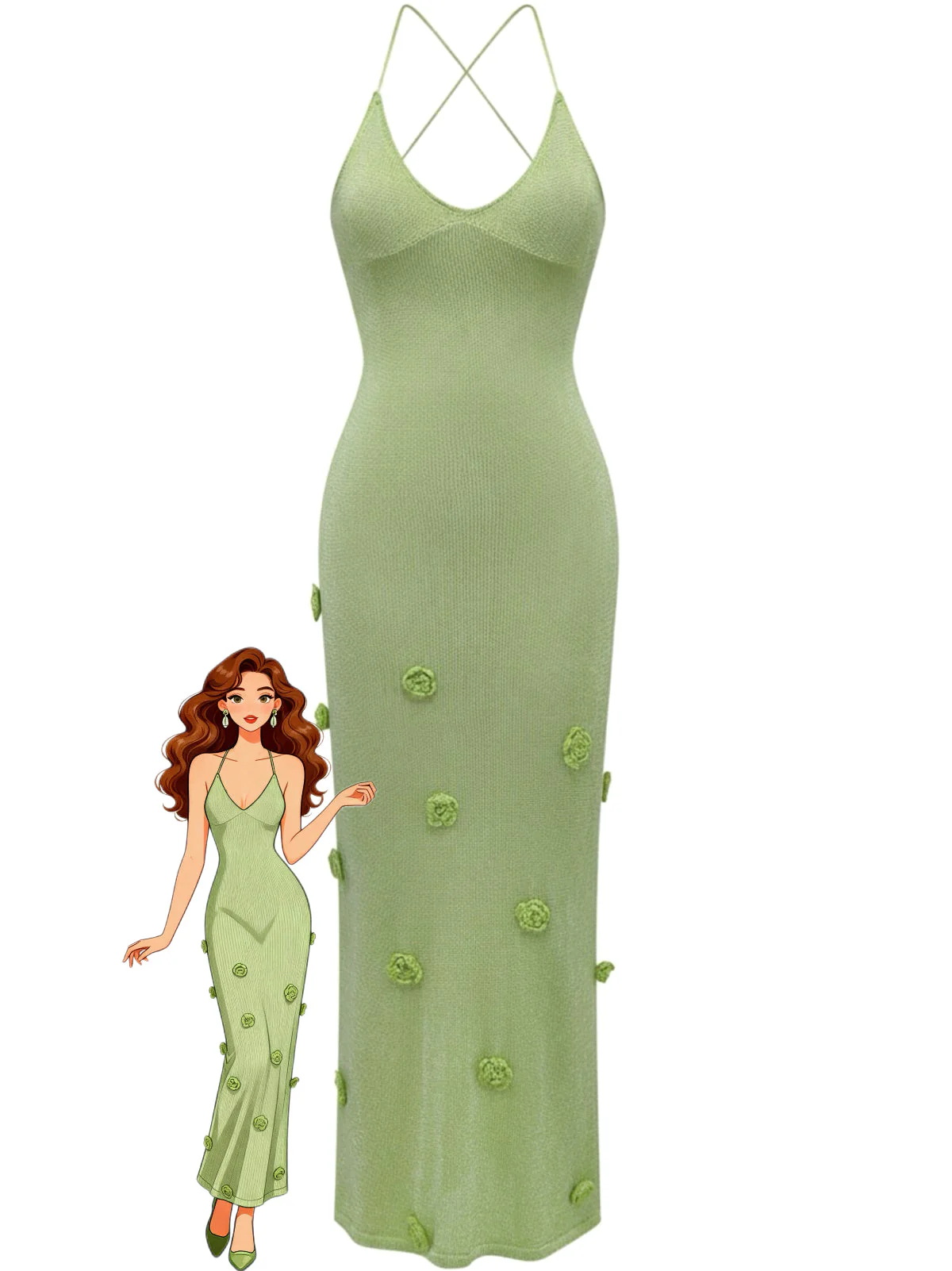 Green 1930s Crochet Knit Cover-Up Dress