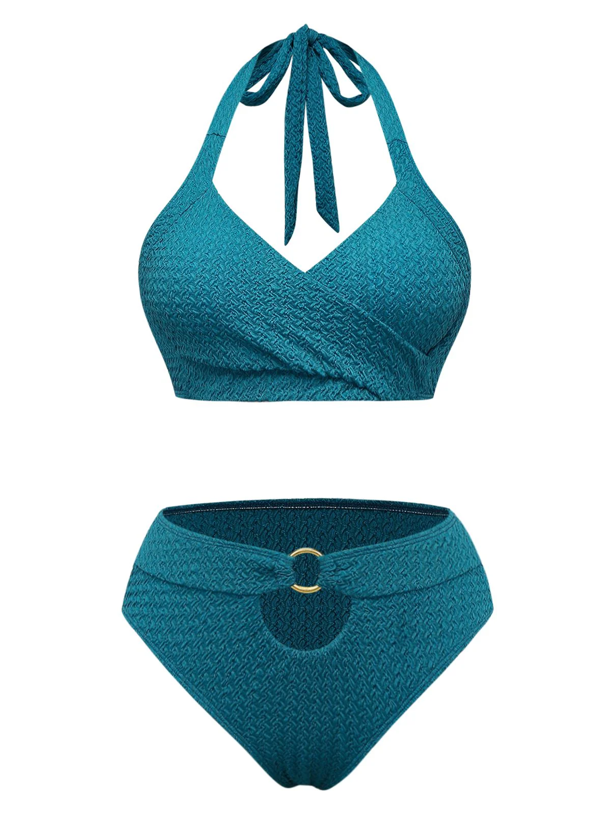 Green 1930s Cut-out Halter Lace-up Bikini Set