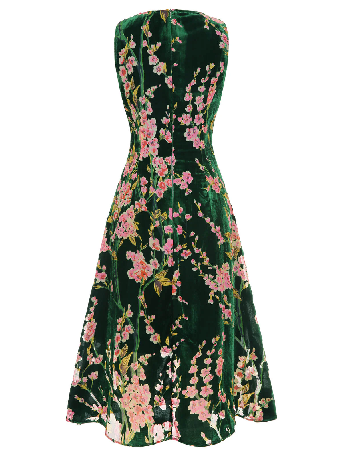 Green 1930s Floral Velvet Sleeveless Dress - Image 6