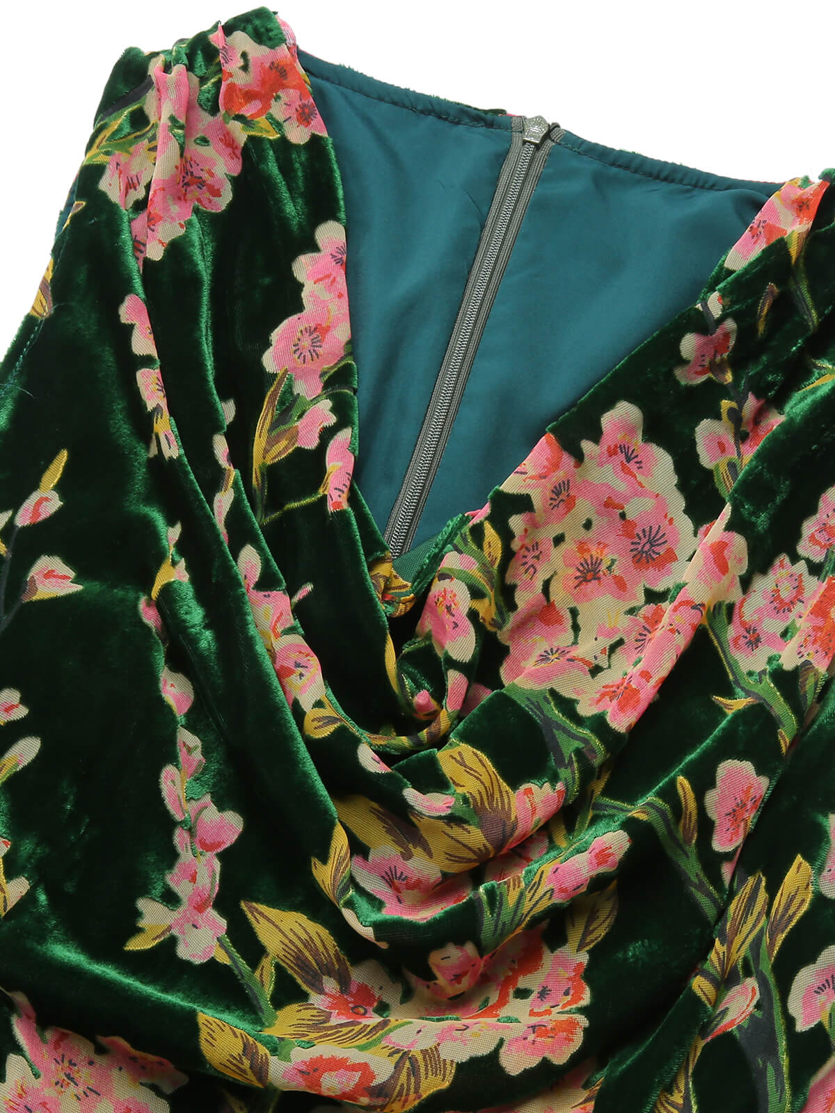 Green 1930s Floral Velvet Sleeveless Dress - Image 7