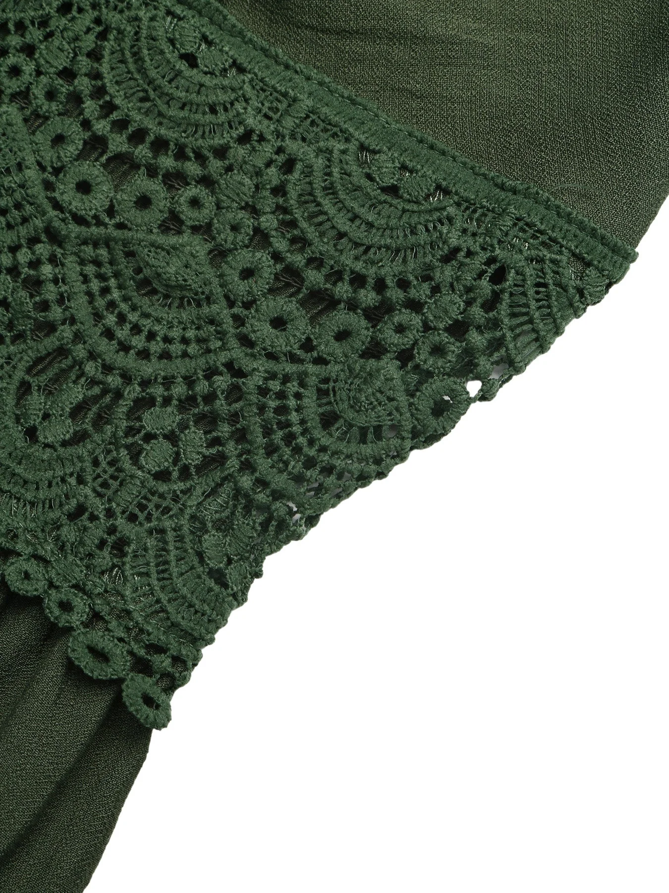Green 1930s Lace Patchwork V-Neck Smocked Dress - Image 5