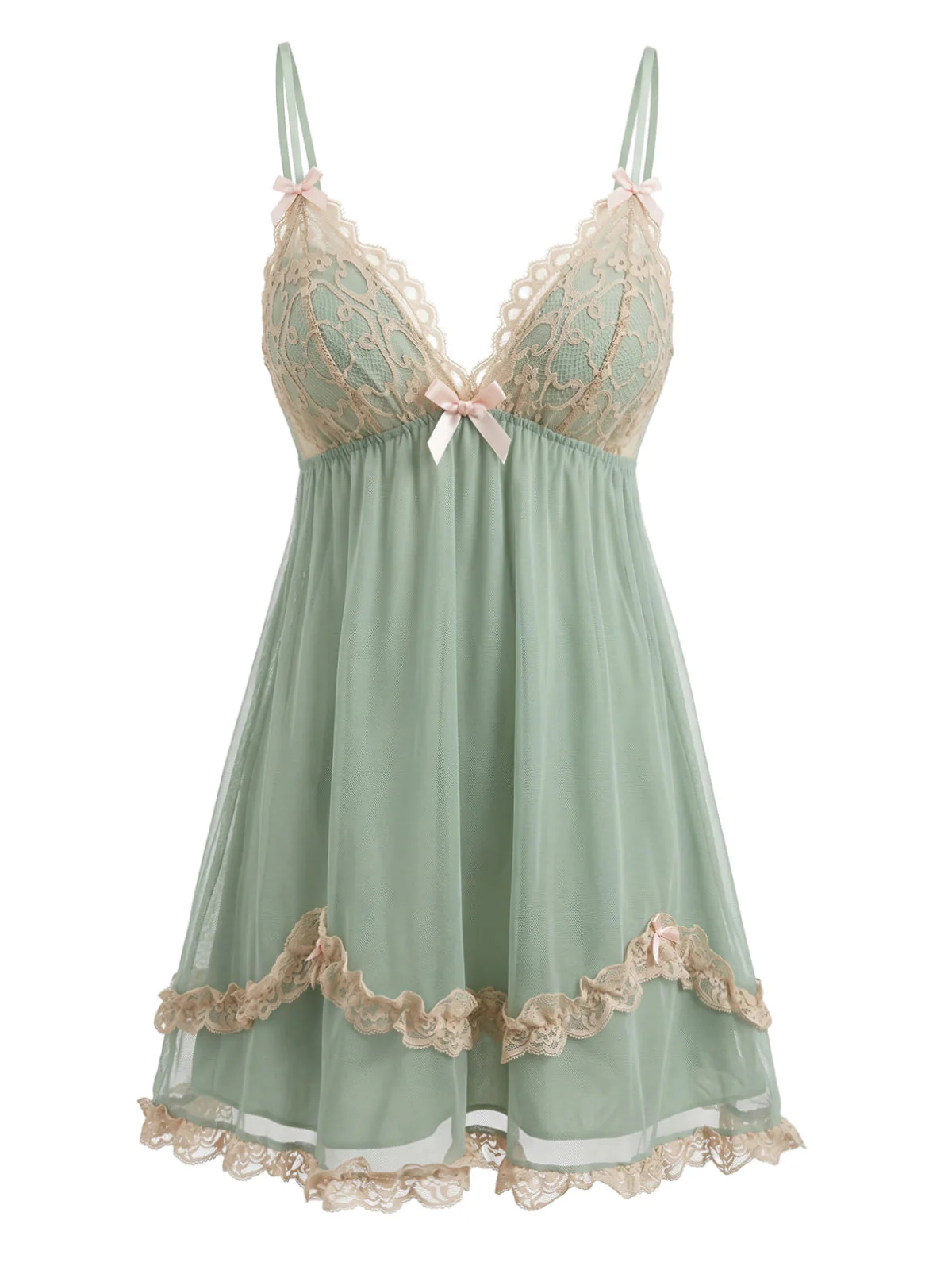 Green 1930s Lace Trim Mesh V-Neck Slip Nightgown - Image 2