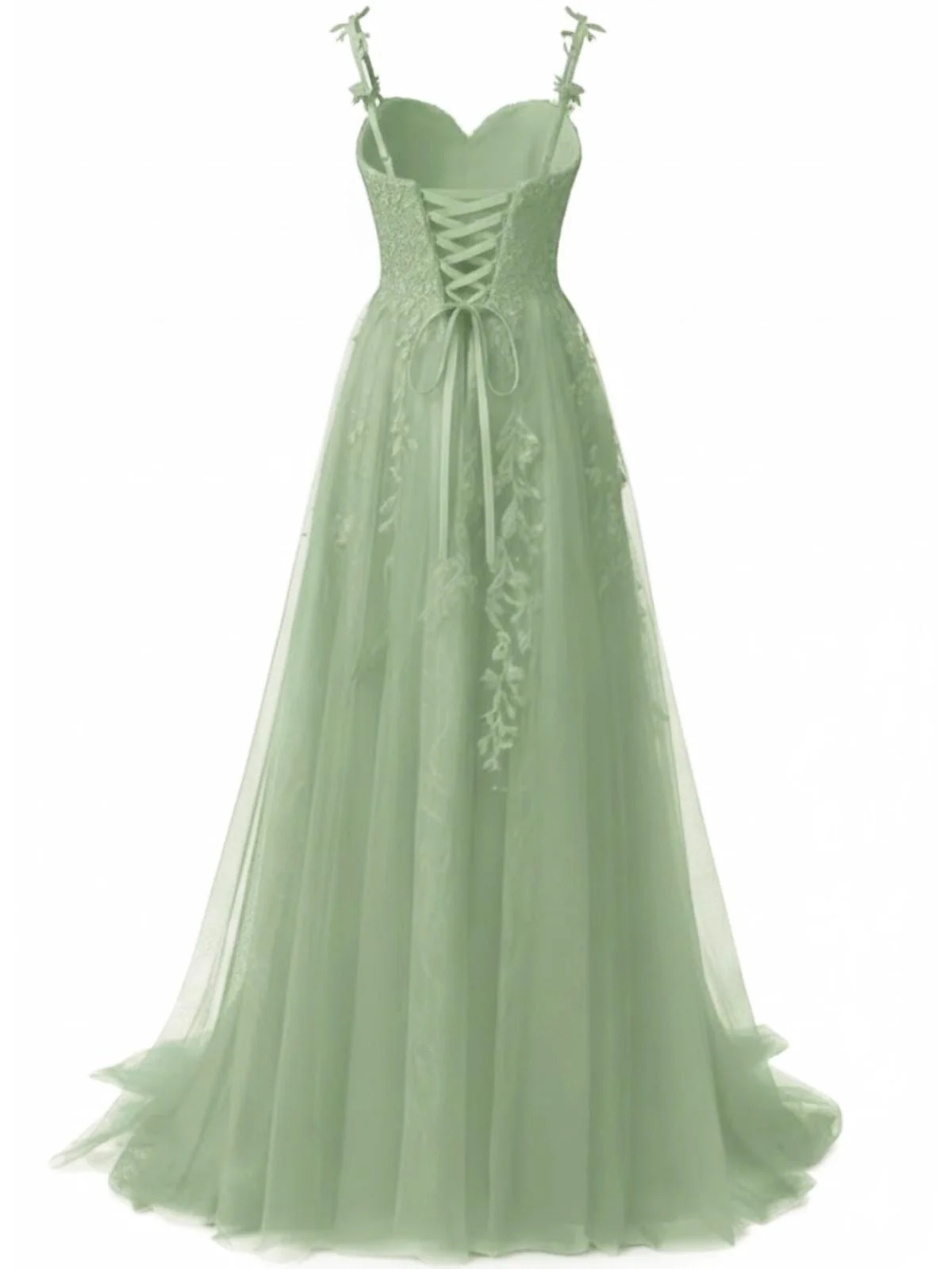 Green 1930s Spaghetti Strap Lace Tulle Maxi Dress - Image 2