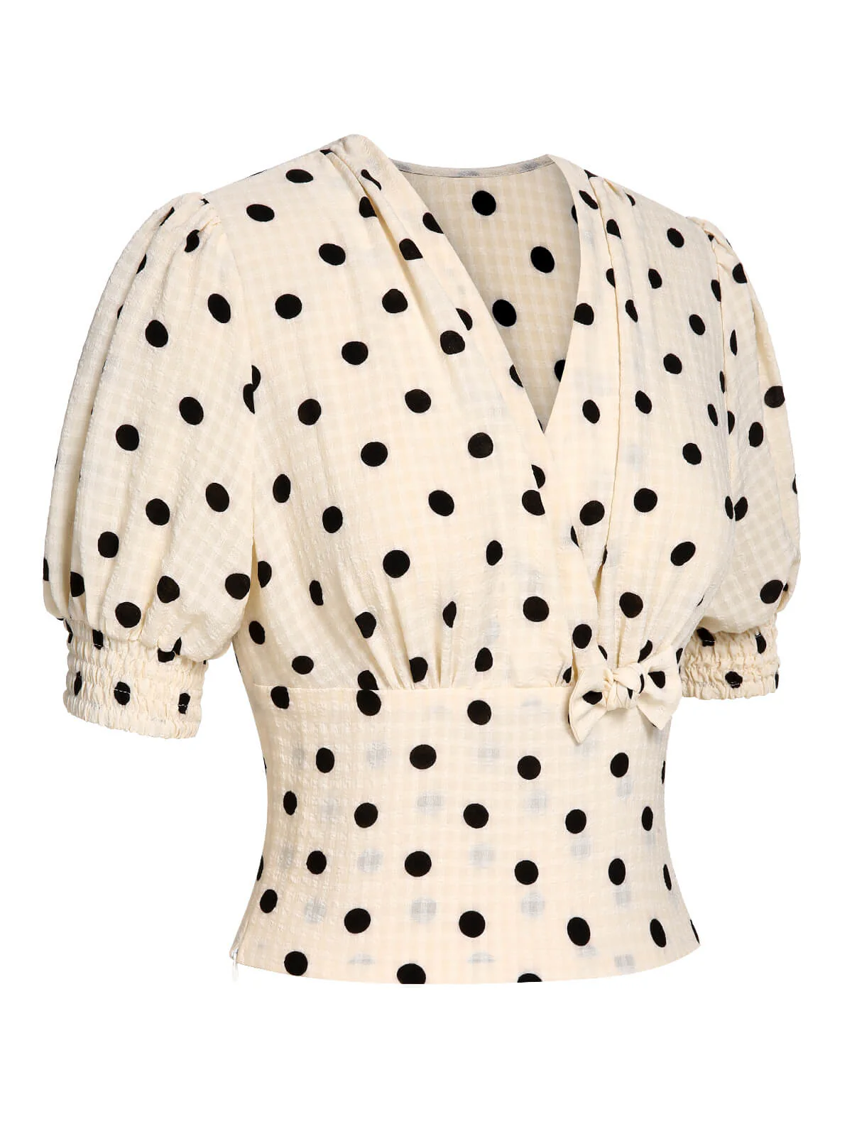 Green 1940s Dots Bowknot V-Neck Blouse - Image 10