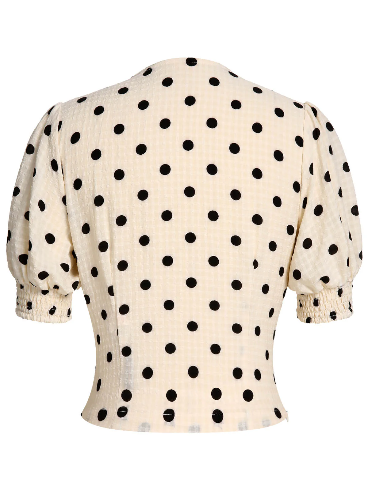 Green 1940s Dots Bowknot V-Neck Blouse - Image 11