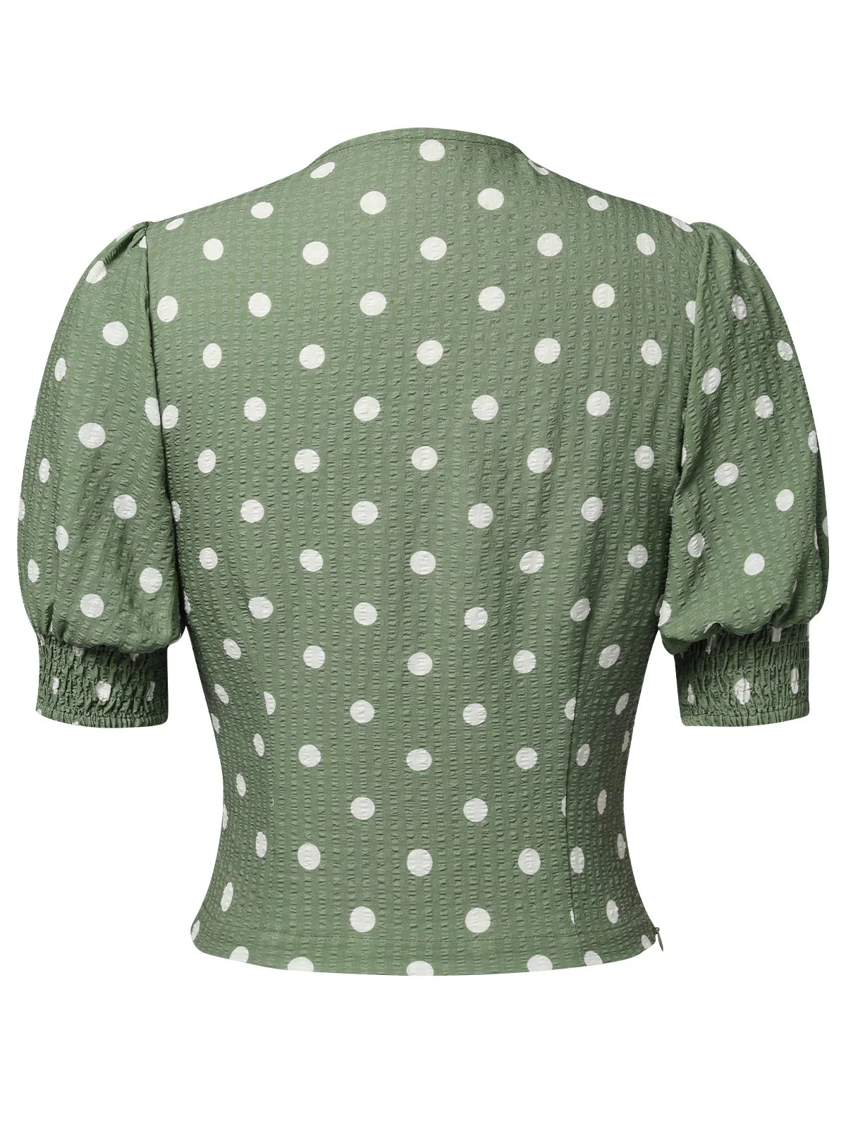 Green 1940s Dots Bowknot V-Neck Blouse - Image 4