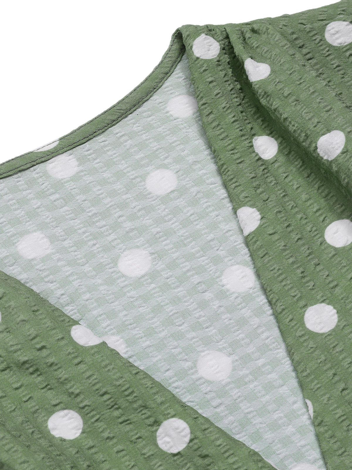 Green 1940s Dots Bowknot V-Neck Blouse - Image 5