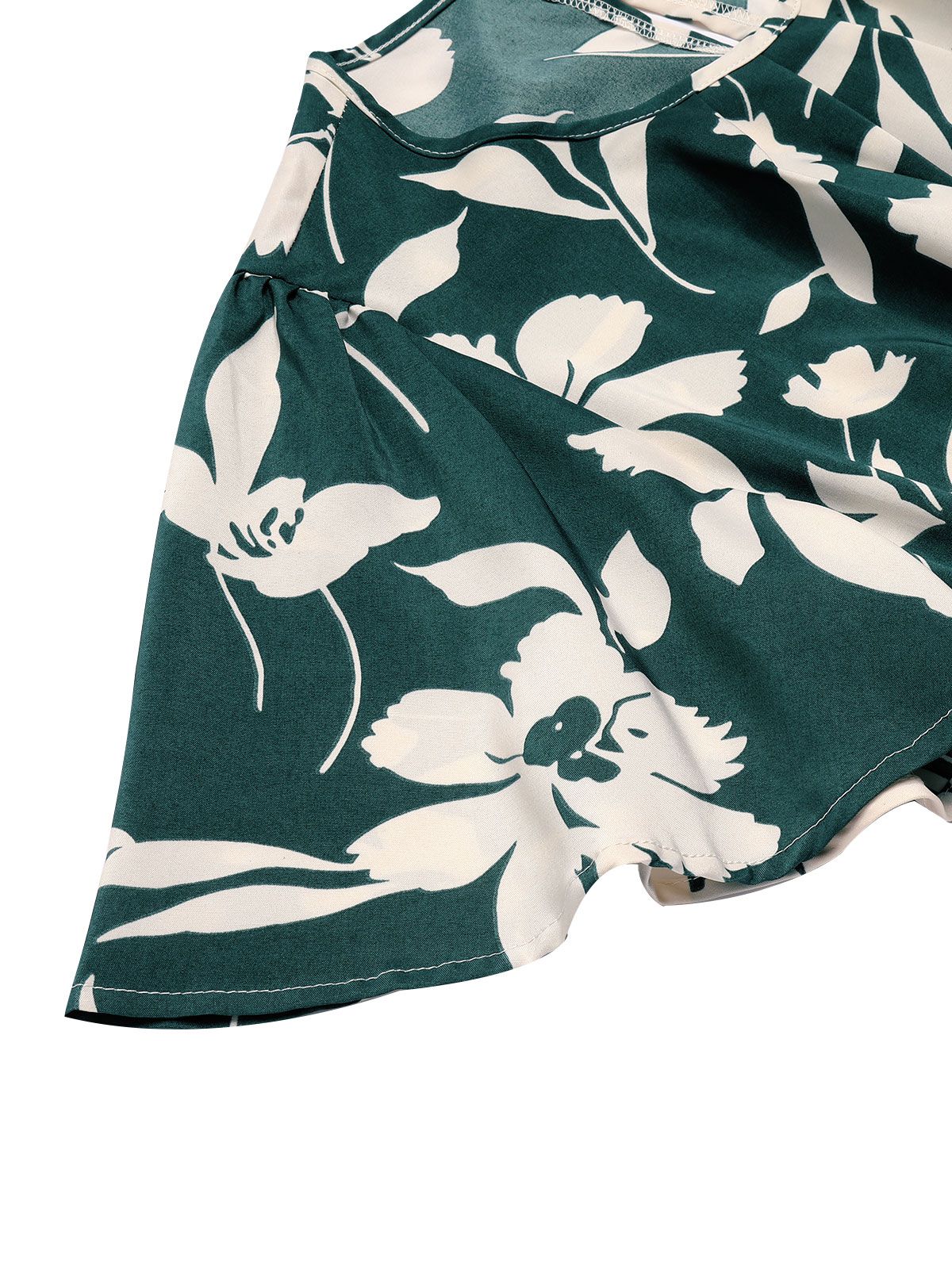 Green 1940s Floral Pleated Belt Dress - Image 6
