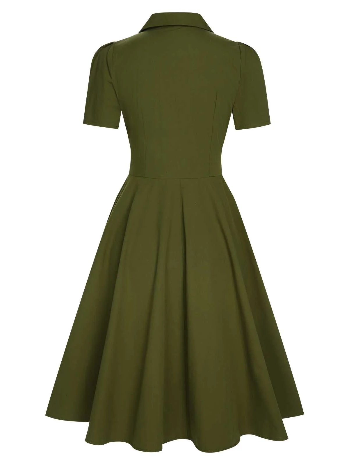 Green 1940s Lapel Buttoned Solid Dress - Image 5