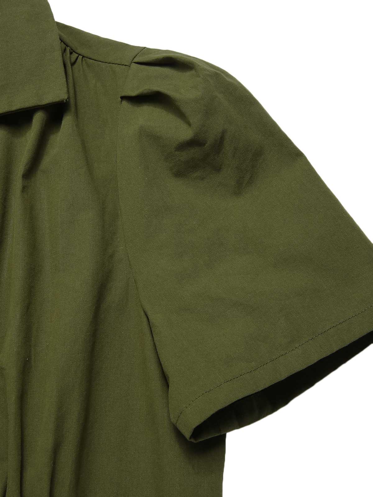 Green 1940s Lapel Buttoned Solid Dress - Image 6
