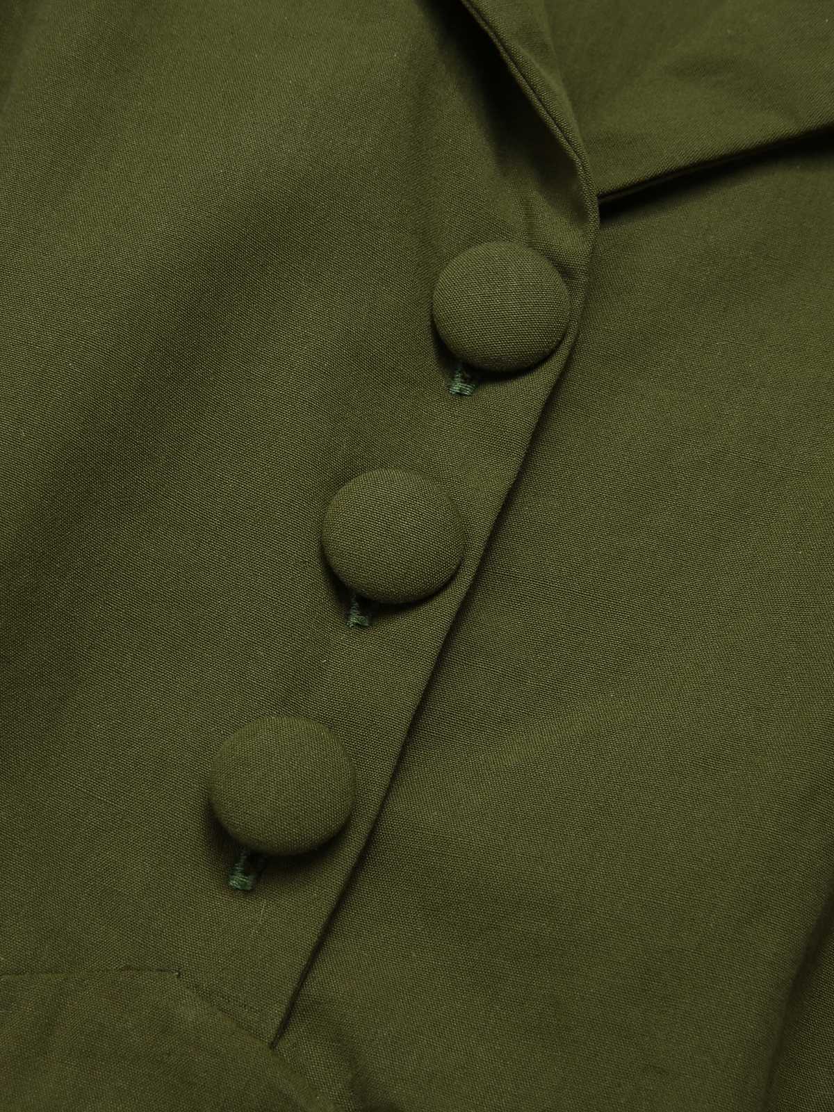 Green 1940s Lapel Buttoned Solid Dress - Image 7
