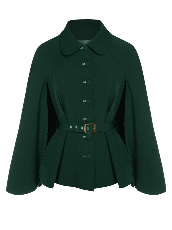 Camel Color 1940s Lapel Cape Coat - Image 9