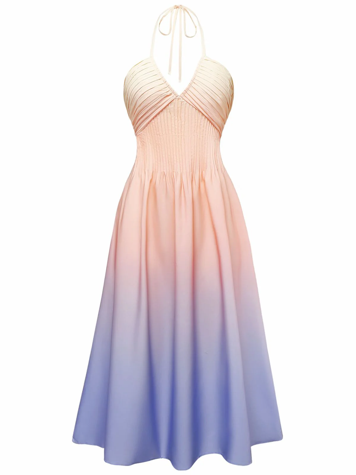 1940s Ombre Deep V-Neck Halter Dress - Image 2