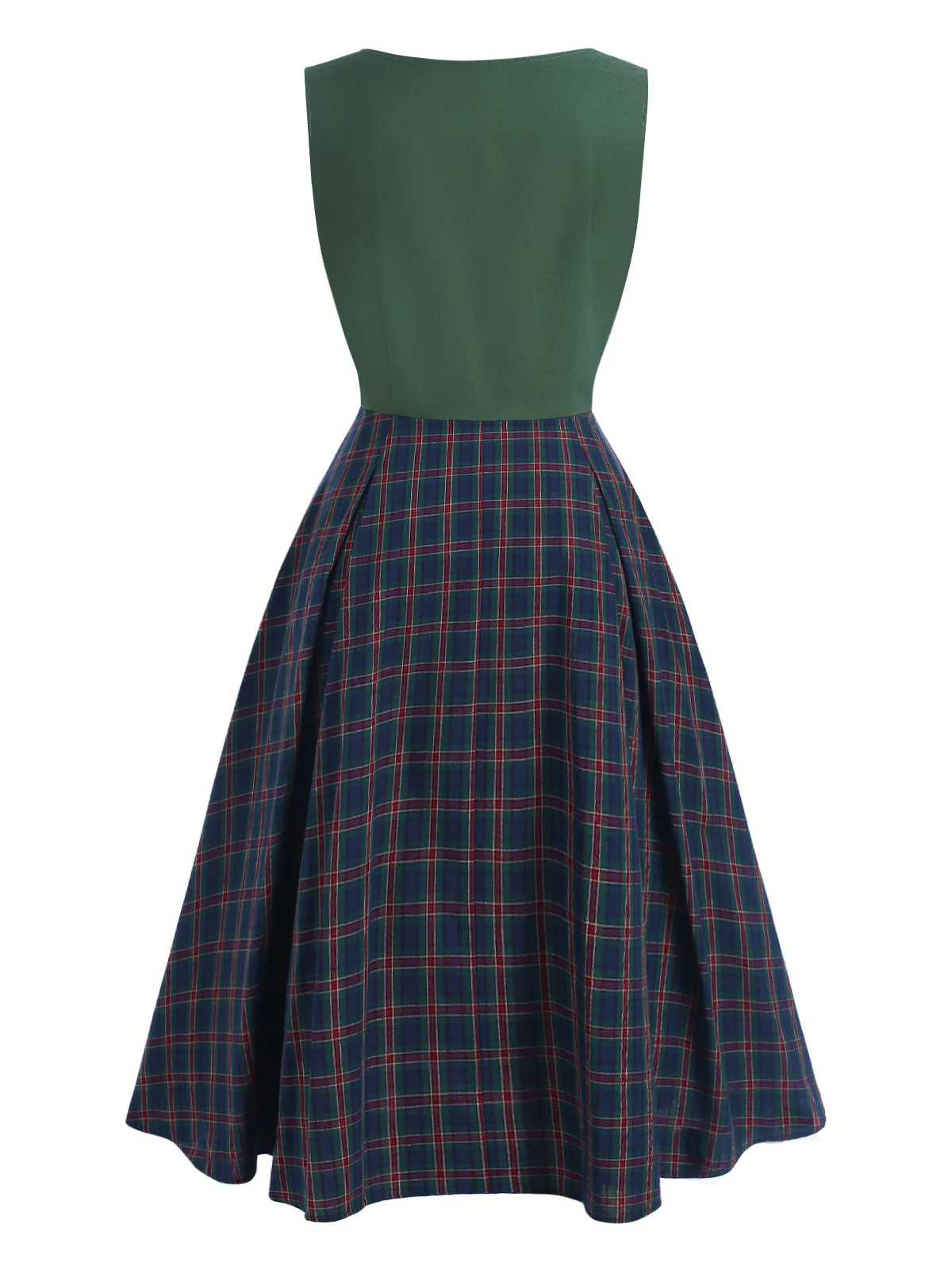 Green 1940s Plaids Patchwork Sleeveless Dress - Image 4