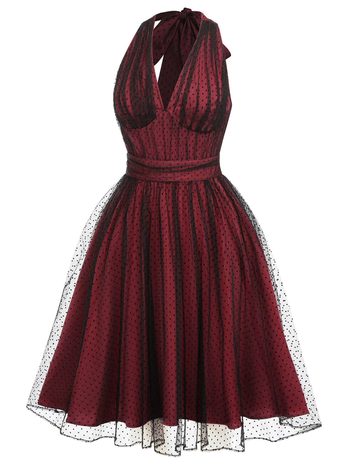 Green 1950s Halter Polka Dots Mesh Dress - Image 10