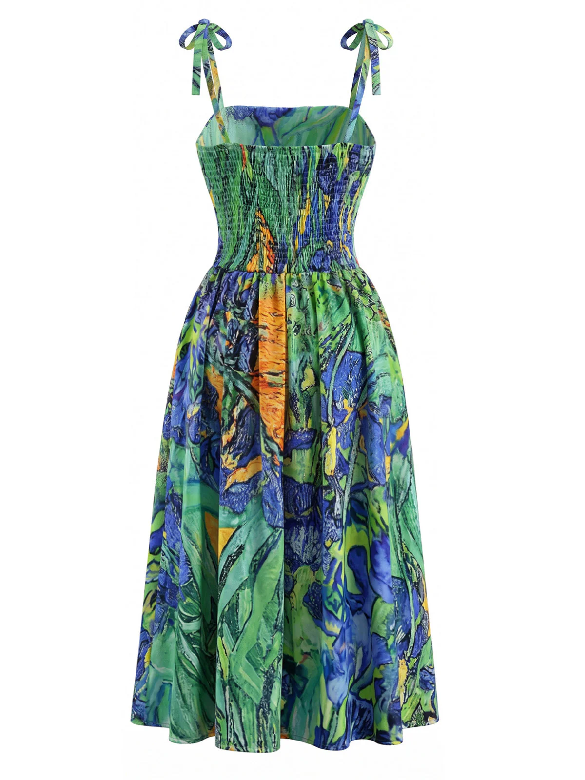 Green 1950s Iris Oil Painting Spaghetti Strap Dress - Image 3