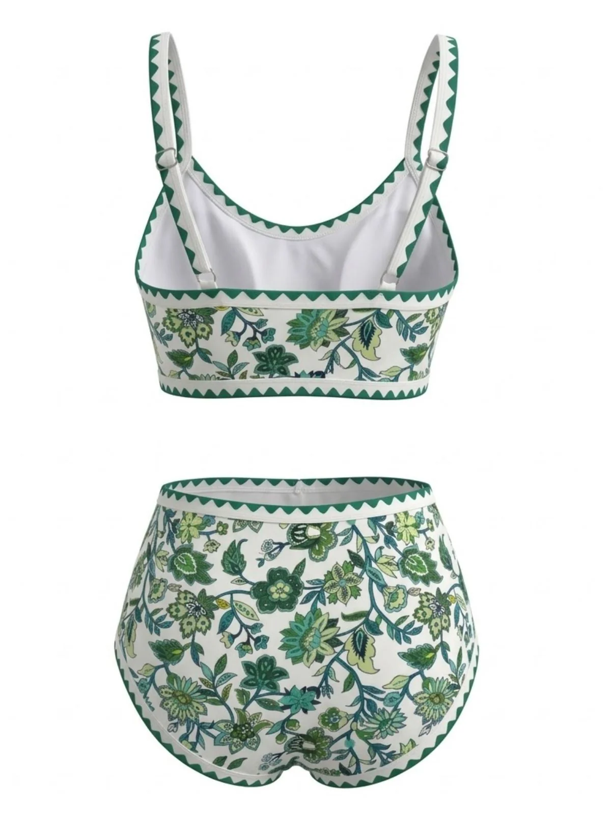 Green 1950s Scoop Neck Floral High-Waist Bikini Set - Image 2