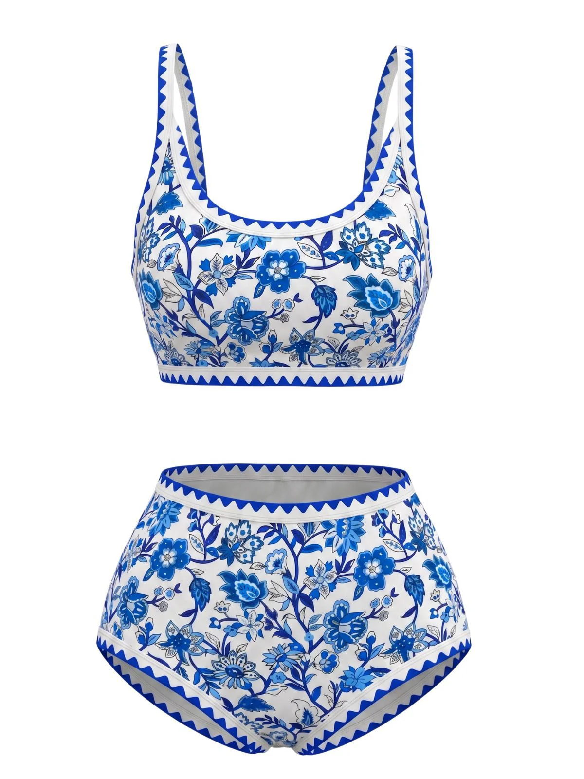 Green 1950s Scoop Neck Floral High-Waist Bikini Set - Image 4