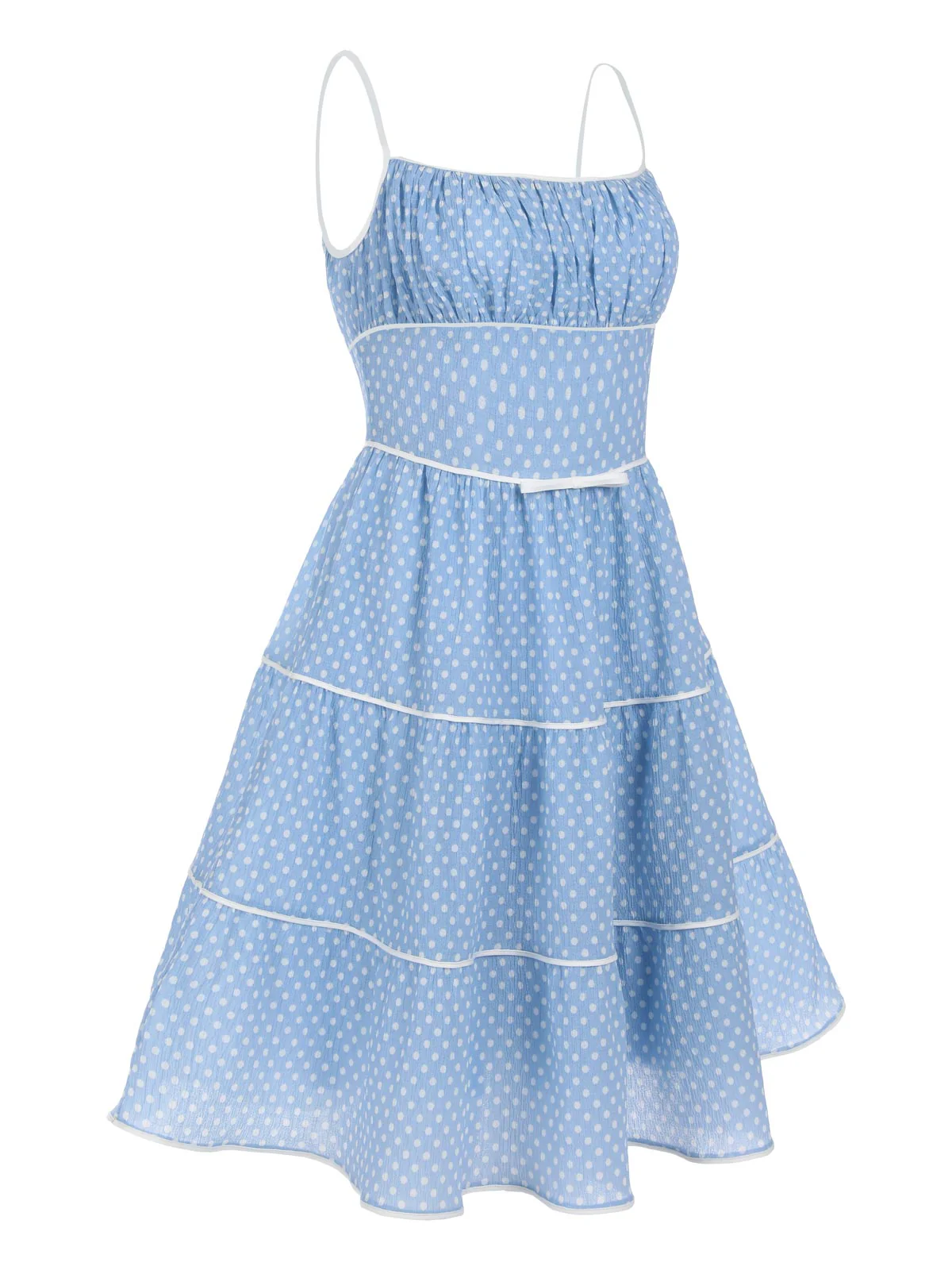 Sky Blue 1950s Strap Polka Dot Swing Dress - Image 2