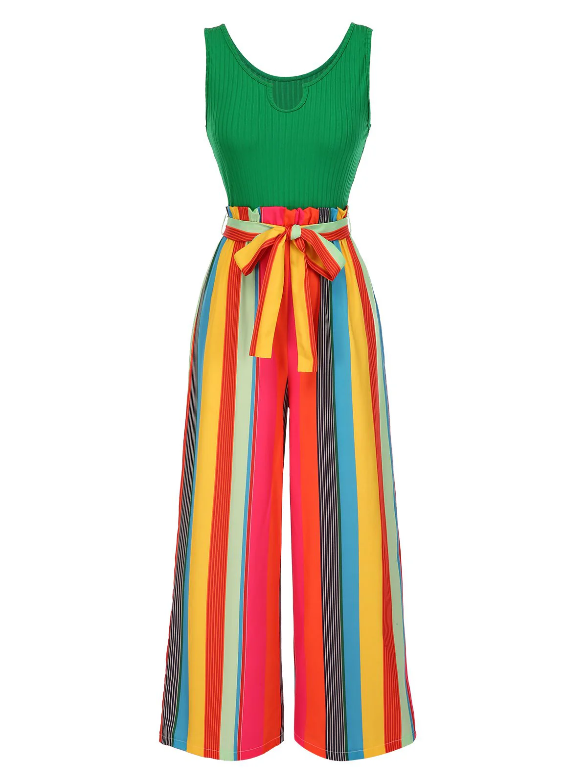 Black 1950s Stripes Knitted Belted Jumpsuit - Image 4