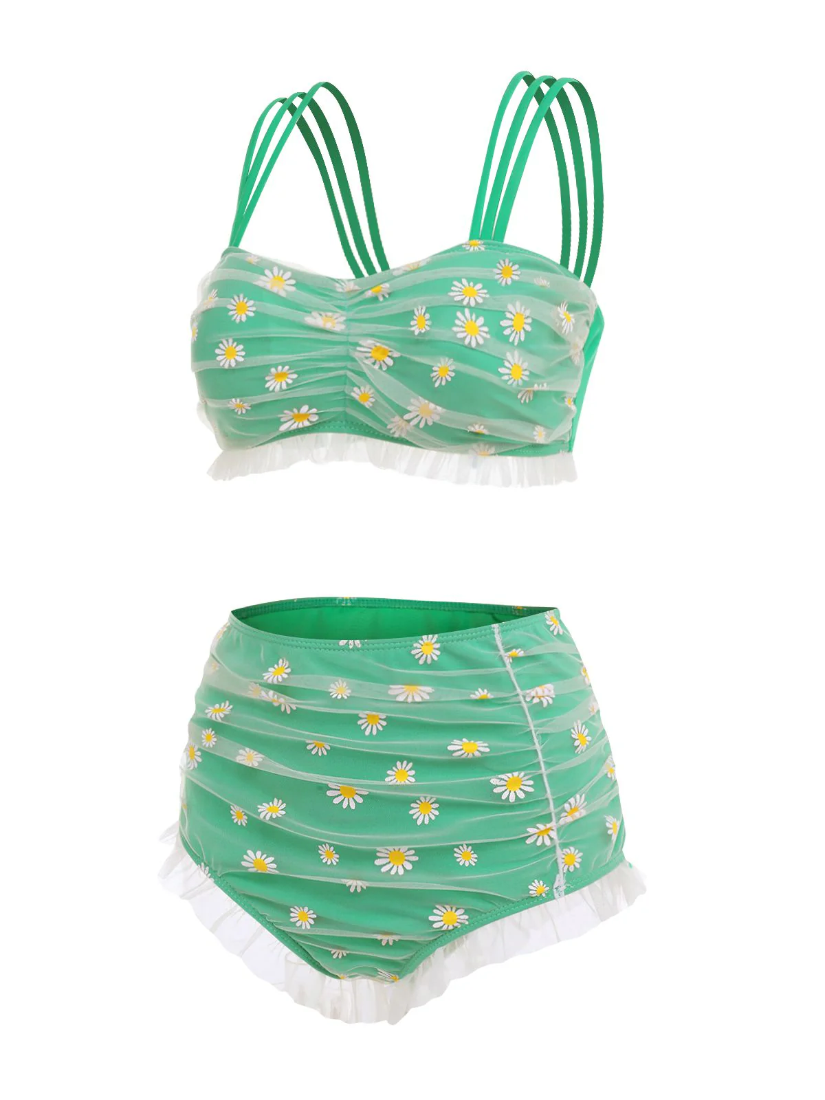 Green 1950s Summer Daisy Tankini Set - Image 2