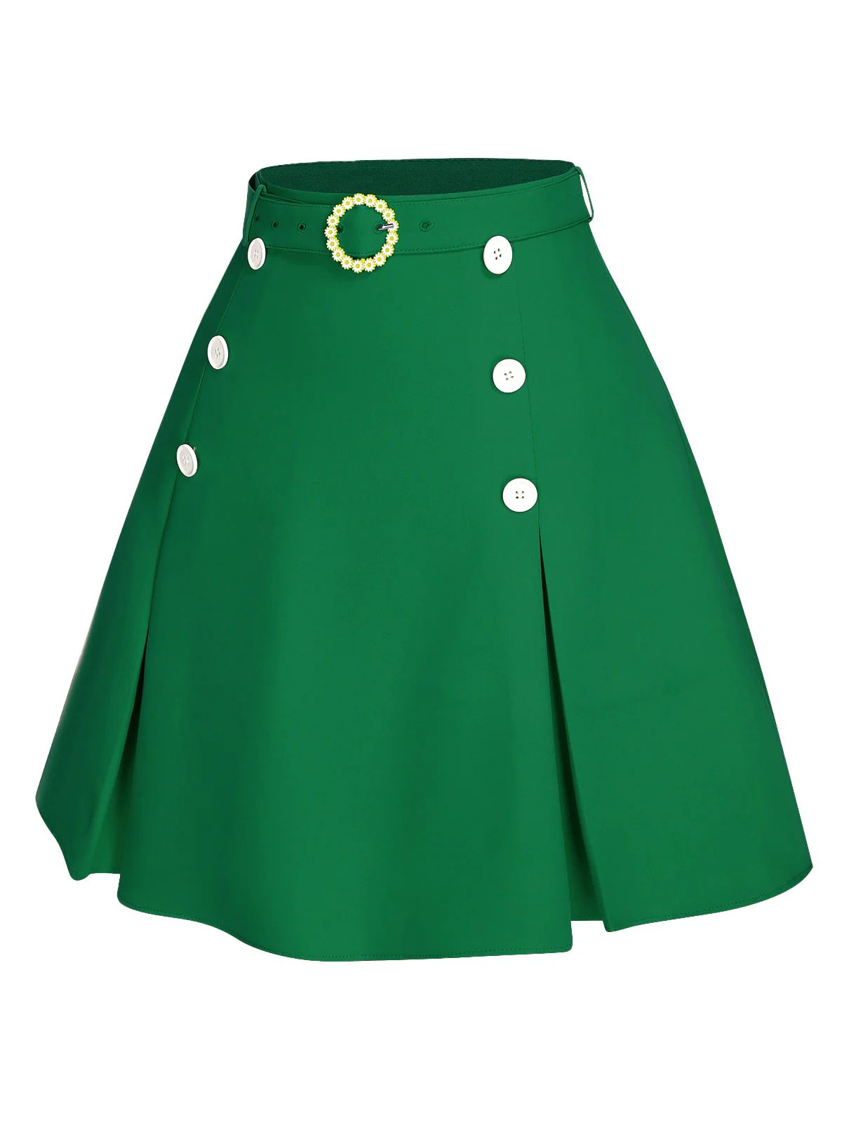 [Pre-Sale] Green 1960s Button Solid Belted Skirt - Image 3