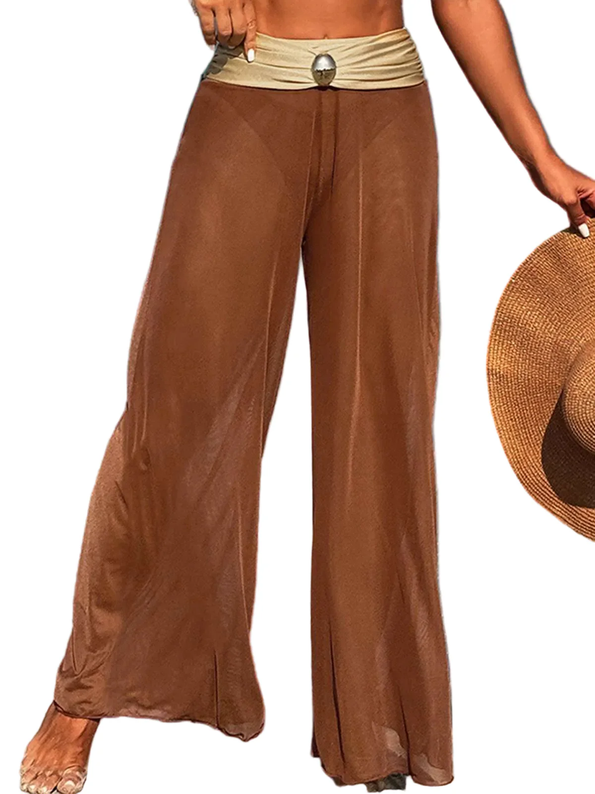 Green 1960s Color Contrast Sheer Pants Cover-Up - Image 3