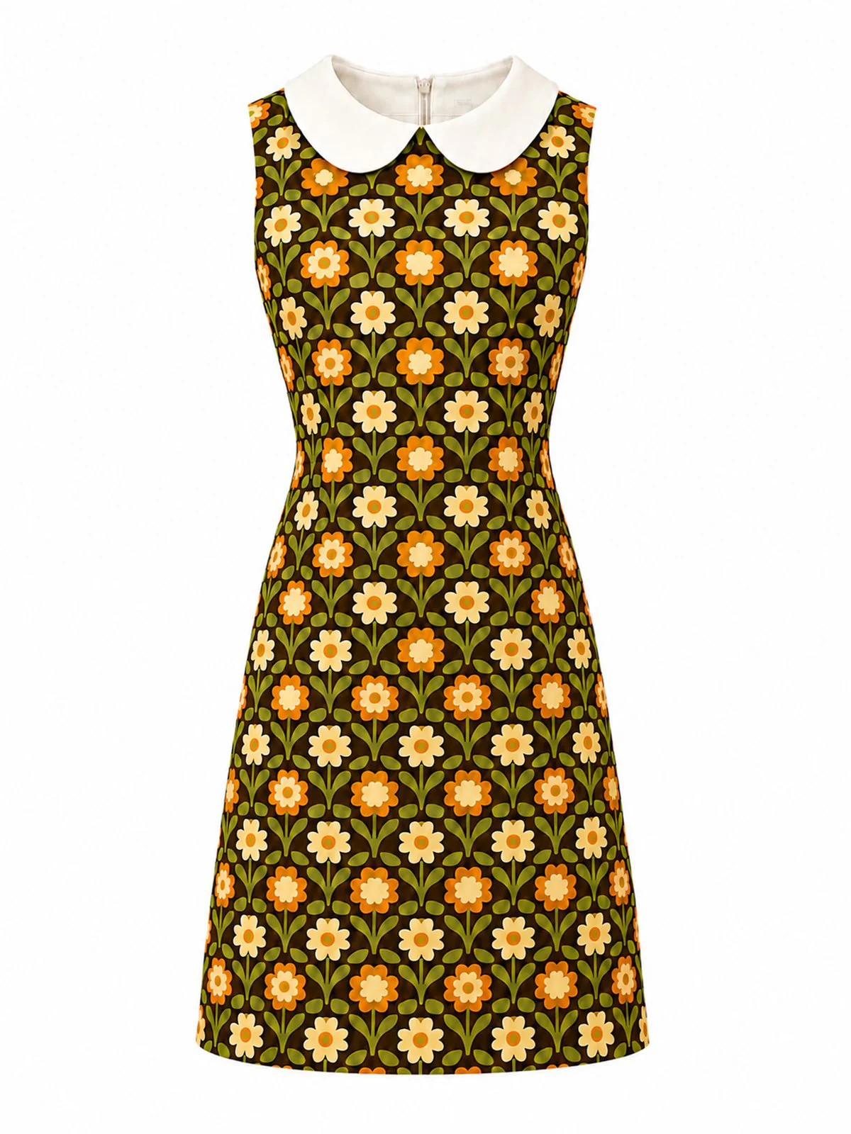 Orange 1960s Daisy Peter Pan Collar Dress - Image 4