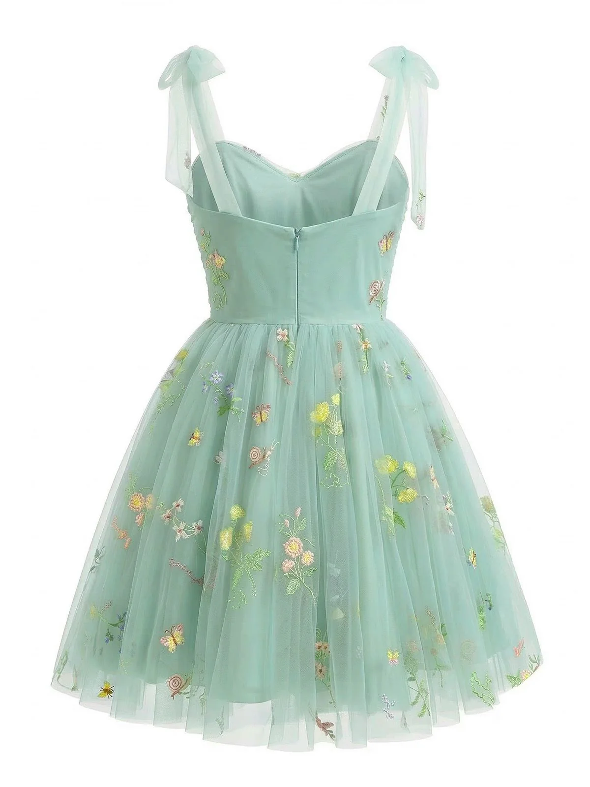 Green 1960s Floral Embroidered Mesh Tutu Dress - Image 2