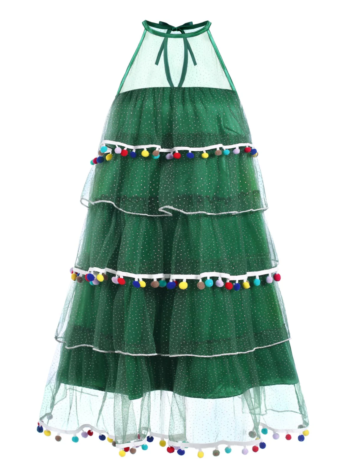 Green 1960s Pom-Pom Christmas Tree Dress - Image 2