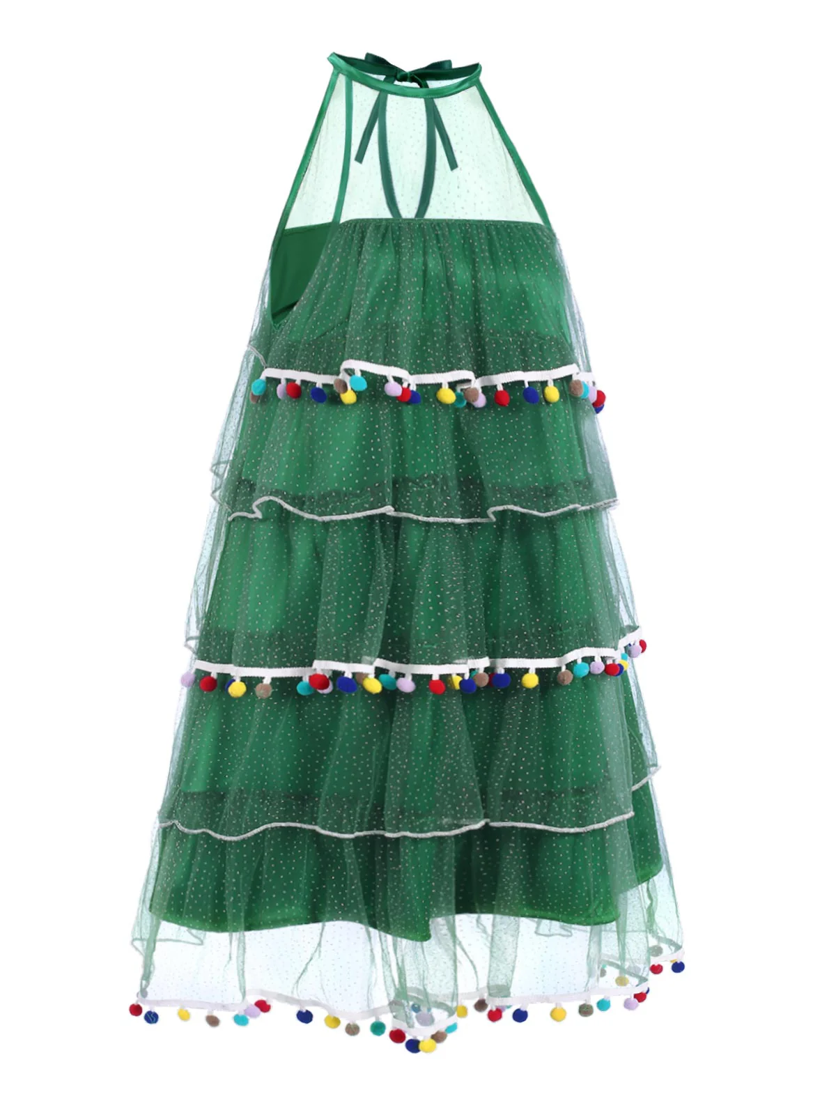 Green 1960s Pom-Pom Christmas Tree Dress - Image 3